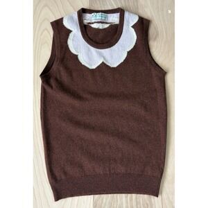 Clements Ribeiro Scottish Cashmere Sweater Vest Women's M Brown Scalloped Design